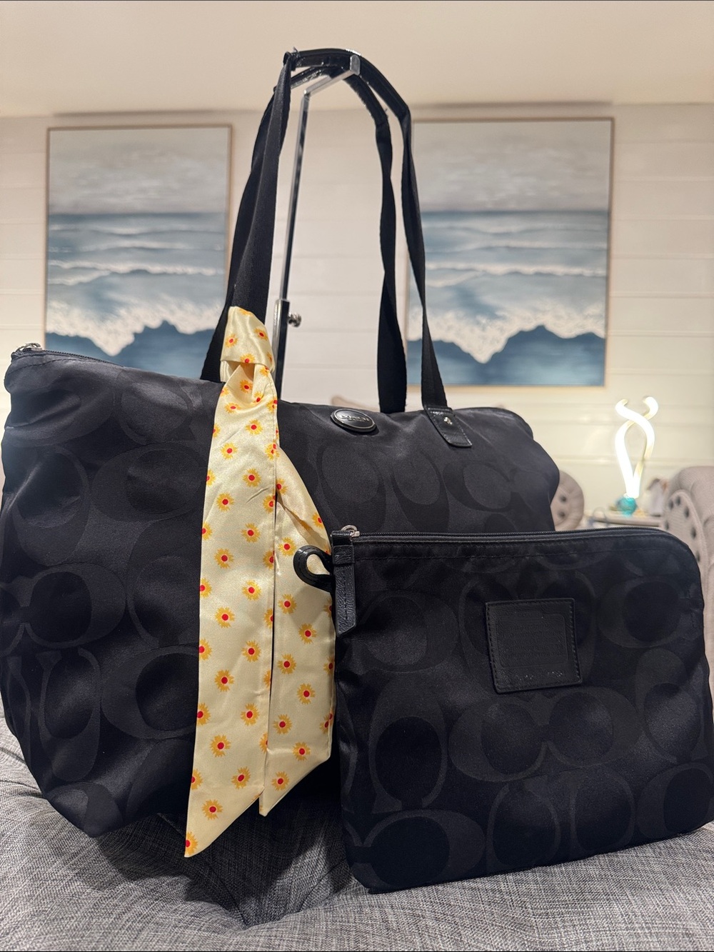 Coach Bag Getaway Black Signature Nylon Packable Weekender Tote Set - Picture 3 of 17